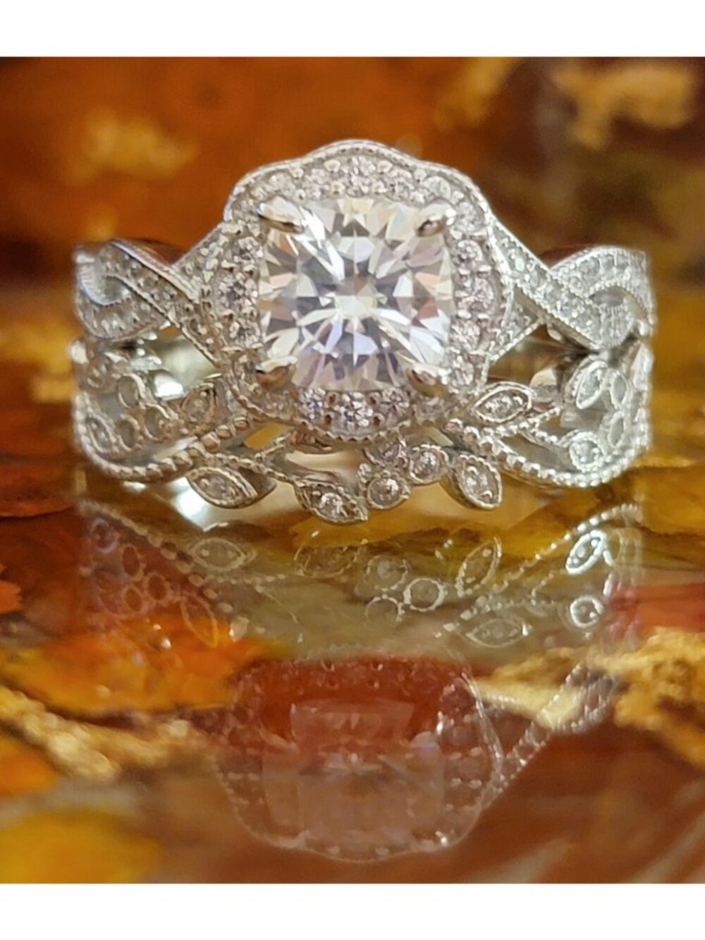 2ct Cushion Moissanite Bridal Ring Set White Gold Plated Size 10 NWT